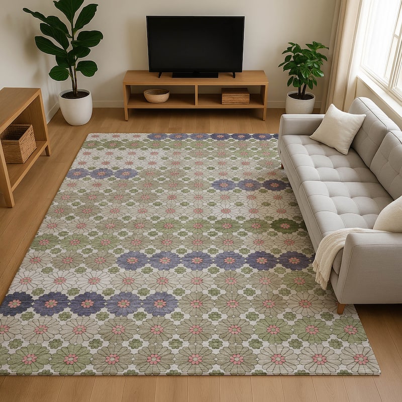 Premium Washable Super Soft Whimsy Mosaic Mayfield Rug - Aloe - 8' x 10'