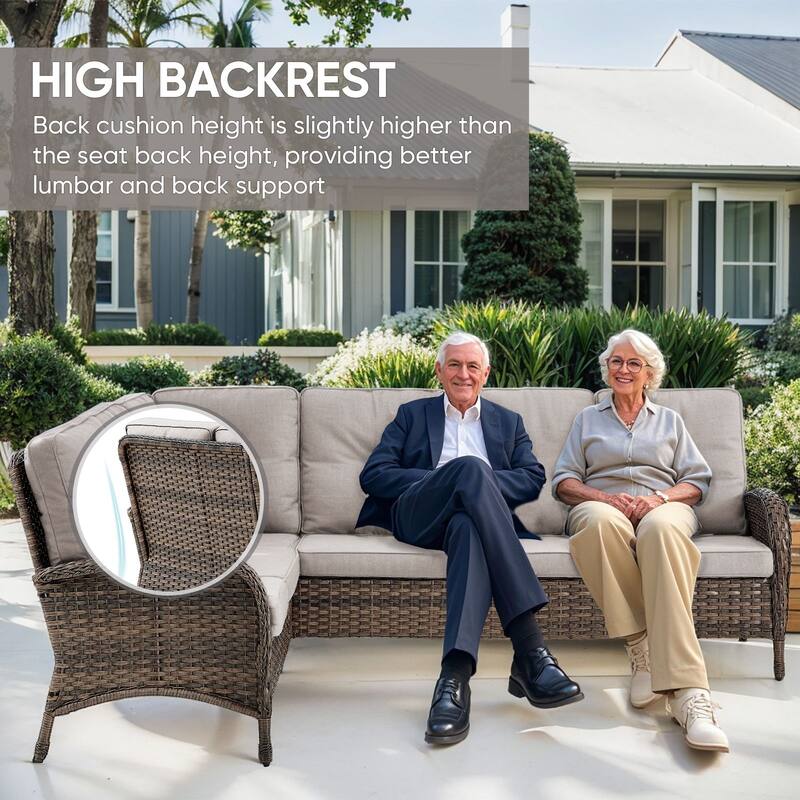 Gymojoy L-Shaped Outdoor Sectional Sofa Set, PE Wicker Couch with Water-Resistant Olefin Cushions