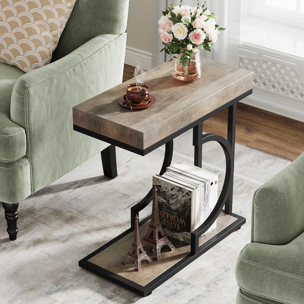 Modern Side Table, C Shaped End Table, Chairside Sofa Bedside Table for Living Room