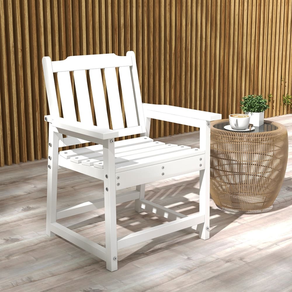 Outsunny Plastic Patio Chairs, Outdoor Dining Chair with Armrests and Slatted Back, Outdoor Armchair for Lawn