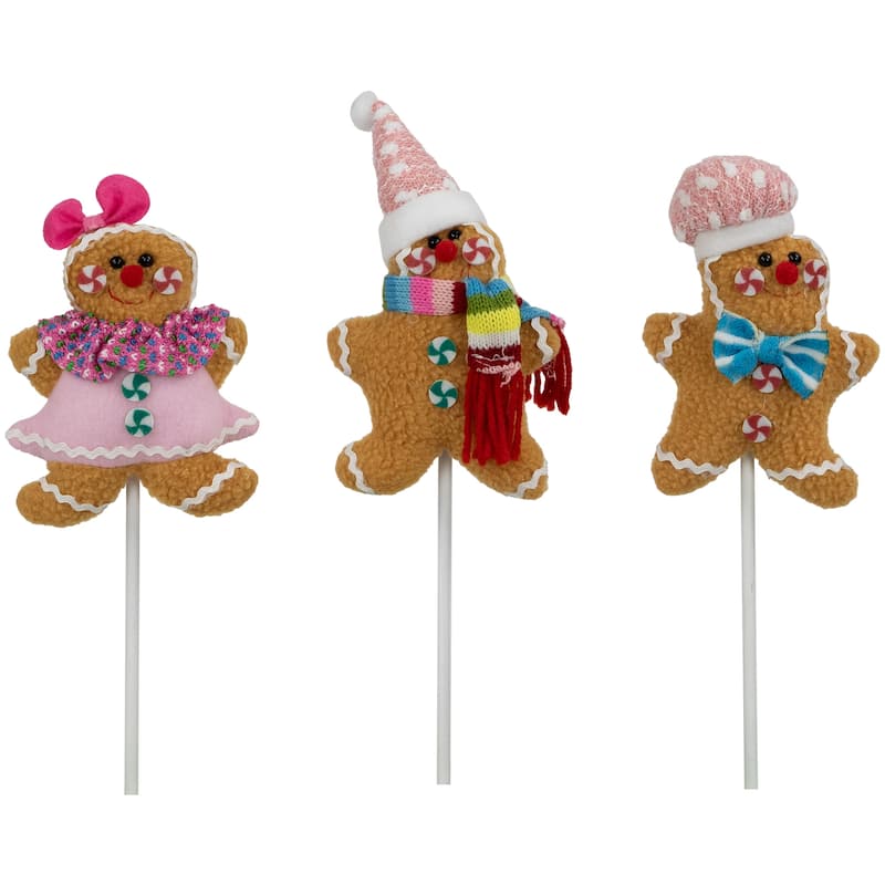 Plush Gingerbread Christmas Picks - 10" - Set of 3