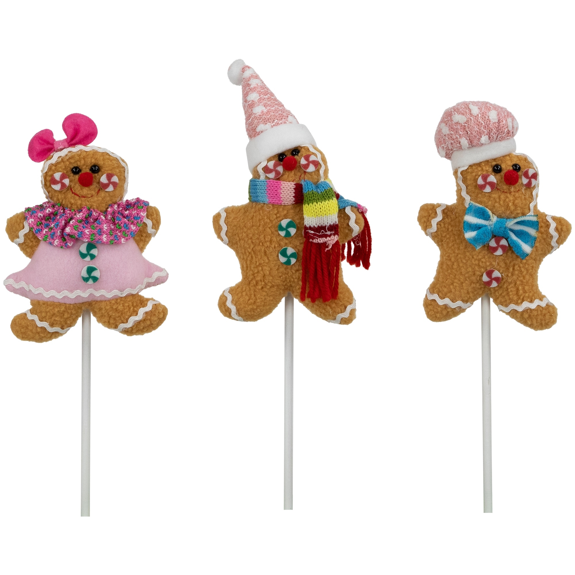 Set of 3 Plush Gingerbread Christmas Picks 10"