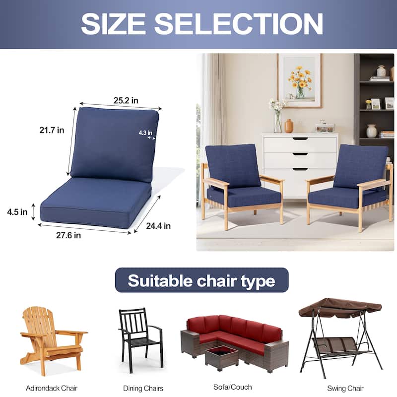 27.6'' x 24.4'' x 4.5'' Outdoor Indoor Patio Seat Cushions Set (Seat & Back)