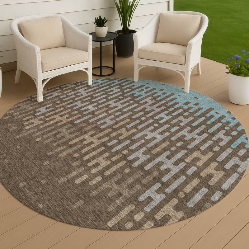 Machine Washable Indoor/ Outdoor Modern Kingman Chantille Rug - Chocolate - 8' x 8'