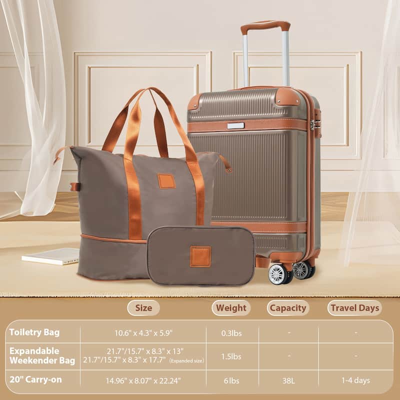 Hardshell Luggage Sets 3 Piece Carry-on Suitcase Double Spinner Wheels with TSA Lock for Men Women