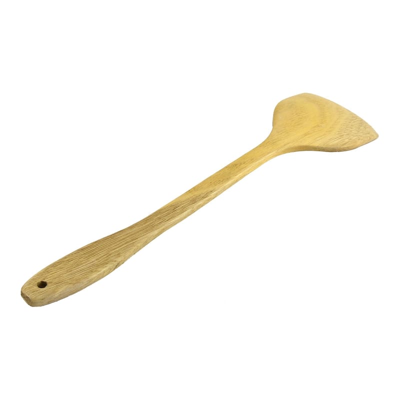 Wooden Long Curved Handle Cooking Egg Pancake Turner Natural Spatula - 38 x 9 x 0.9 cm