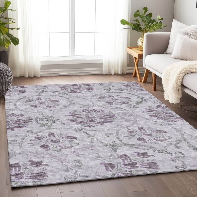 Premium Washable Super Soft Persian Floral Mayfield Rug - Lavender - 10' x 14' - Rectangle