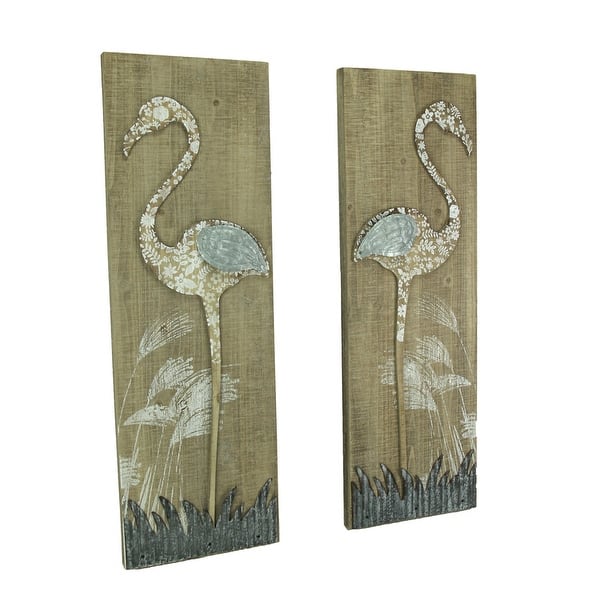 Rustic Fl Flamingo 2 Piece Wood And Metal Wall Decor Set Rustic Fl Flamingo 2 Piece Wood