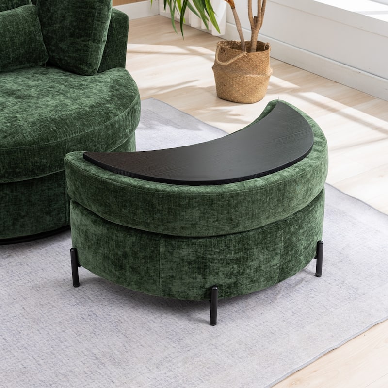 32.7" W Upholstered Half Moon Storage Ottoman Footrest Footstool