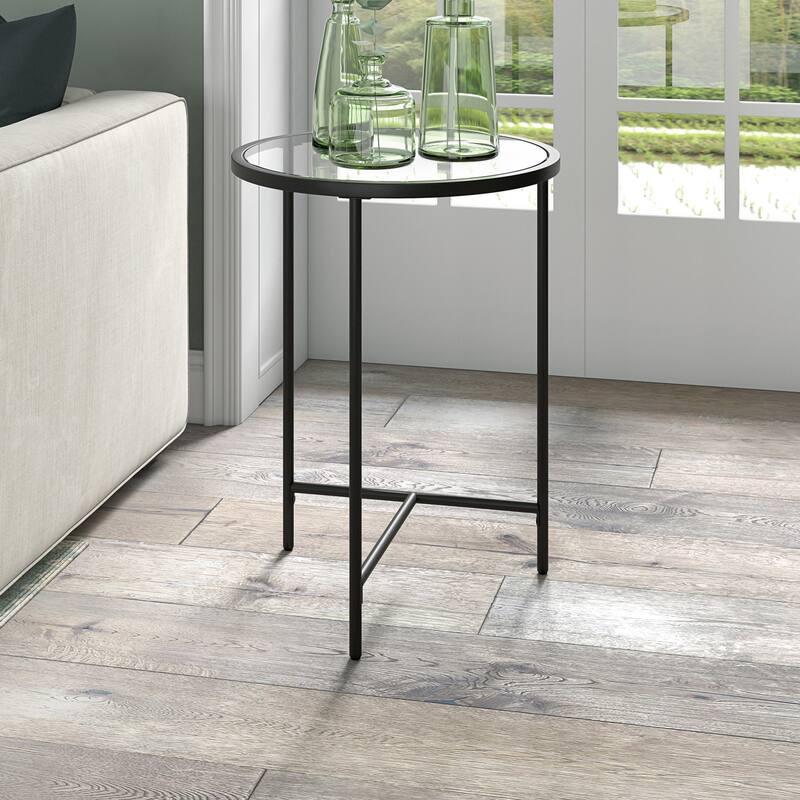 Berenson 18" Wide Round Side Table with Glass Top - Blackened Bronze