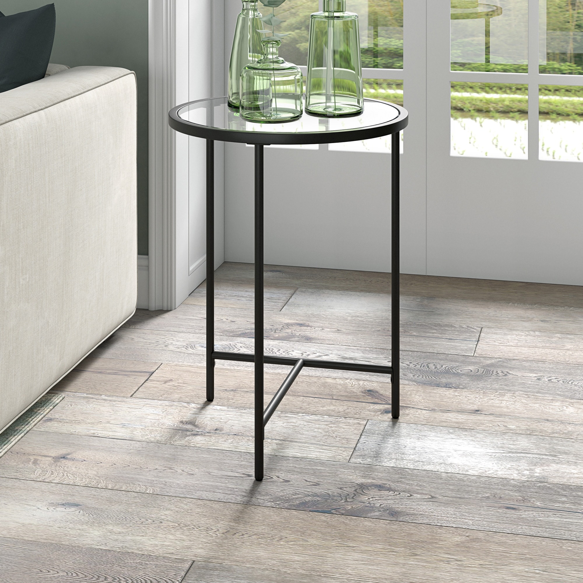 Berenson 18" Wide Round Side Table with Glass Top