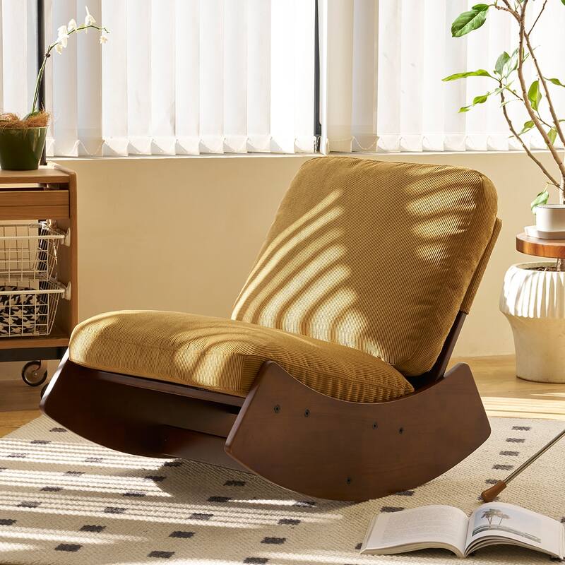Modern 35.4" Upholstered Rocking Chair with Solid Wood Frame for Living Room - Orange