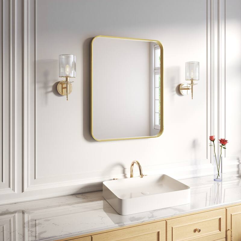 Organnice Rectangular Aluminum Frame Vanity Bathroom Mirror with Clear Glass