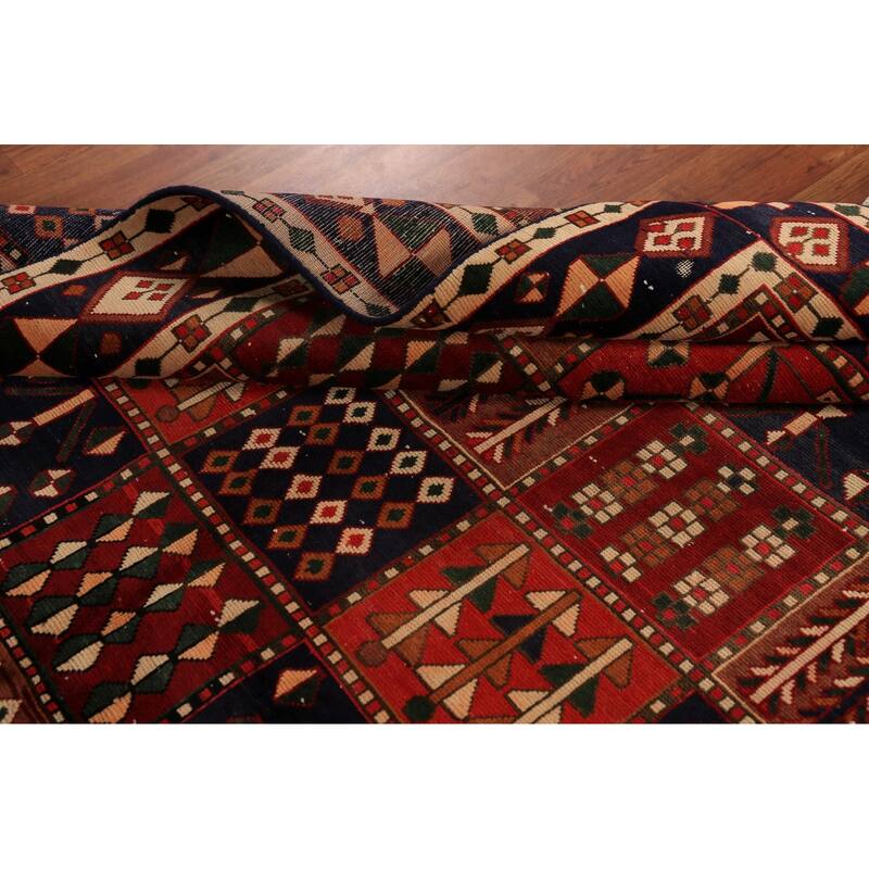 Red Geometric Bakhtiari Persian Vintage Rug Handmade Wool Carpet - 6'9" x 9'4"