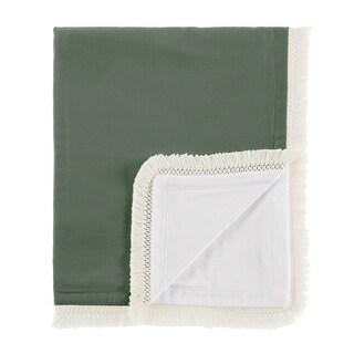 Boho Chic Crib Bed Skirt - Dark Green & Ivory Macrame Fringe Nursery Dust Ruffle