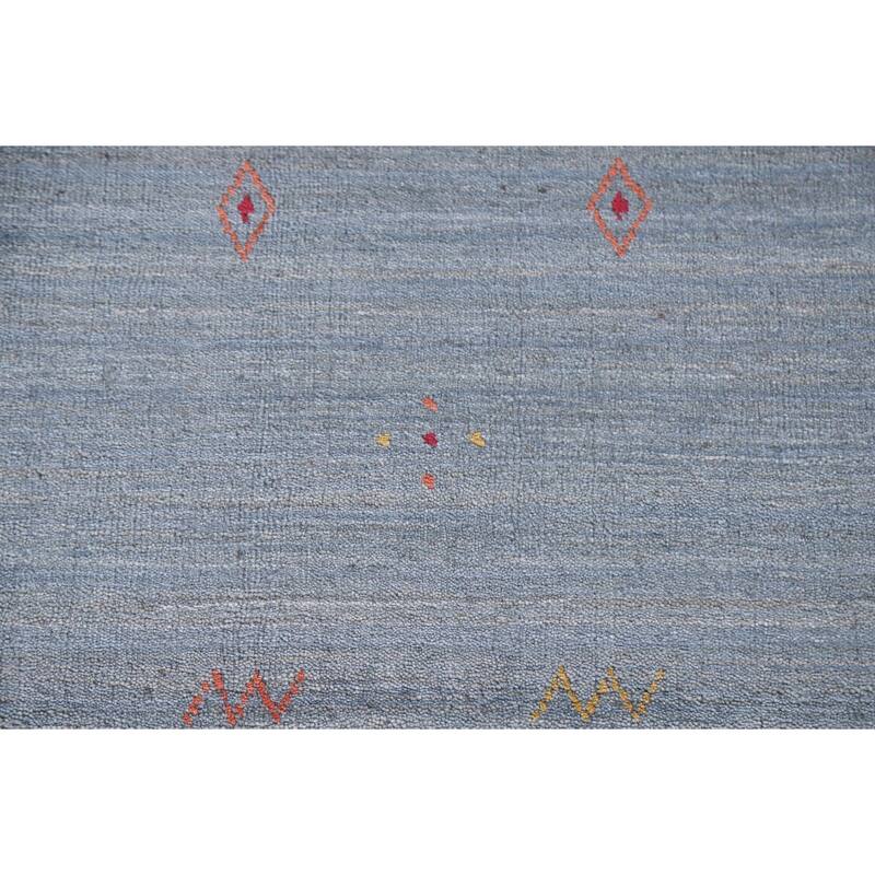 Blue & Gray Gabbeh Oriental Area Rug Handmade Wool Carpet - 8'1"x 9'7"