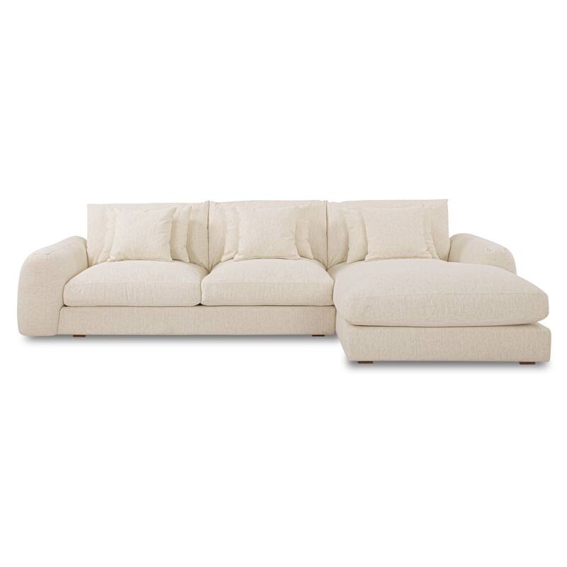 NADAAL STUDIOS Avelyn Left-Facing Sectional, Pillow-Soft Seating with Faux Feather Fill and Oat Fabric Upholstery - Oat - Right Facing
