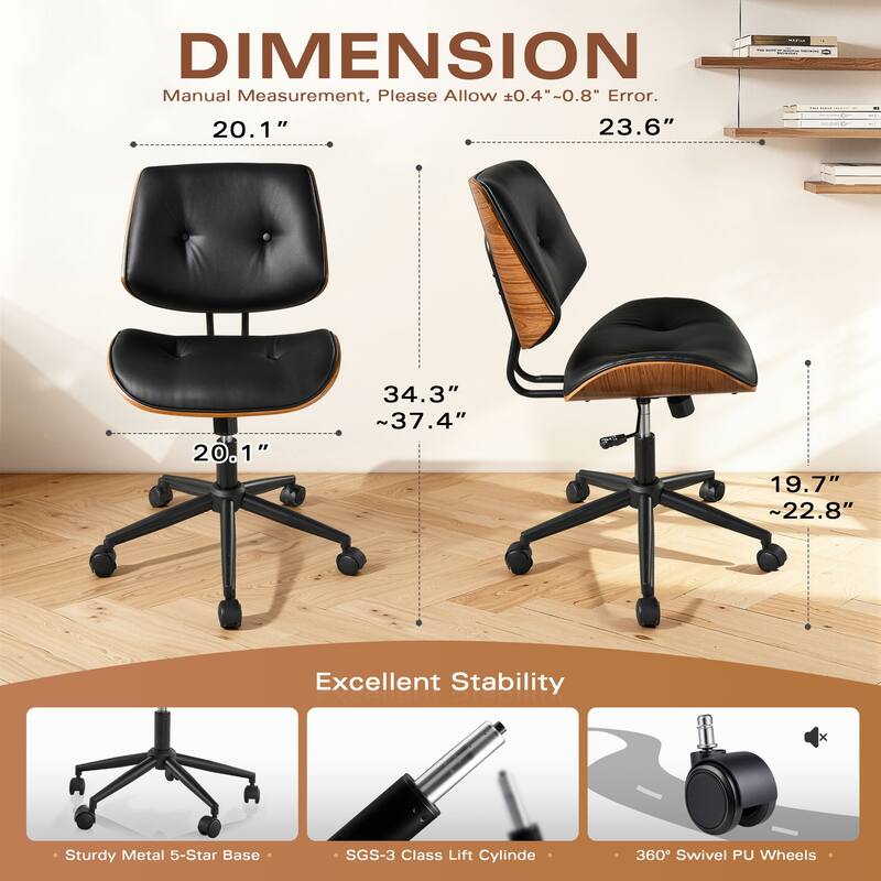 OVIOS Armless Adjustable Rivet Design Office Chair - N/A