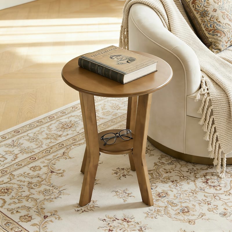 2-Tier Round Wood Side Table for Bedroom & Living Room