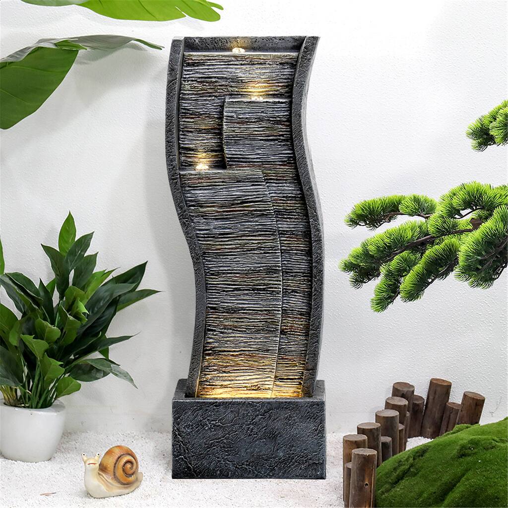 3-Tier Contemporary Curves Water Fountain with Lights
