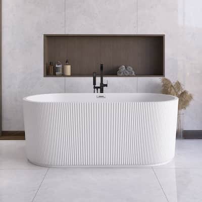 Acrylic Freestanding Flatbottom Soaking Bathtub in Glossy White