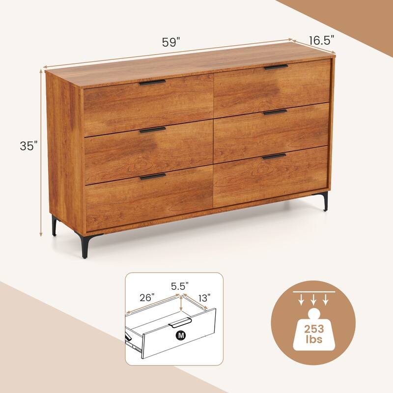 Cherry MDF Engineered Wood Storage Chest with Metal Legs and Drawers
