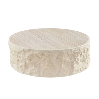 35.43''Fiberglass Round Center Coffee Table,Imitation Stone Table Front Of The Sofa,Modern Design Coffee Table