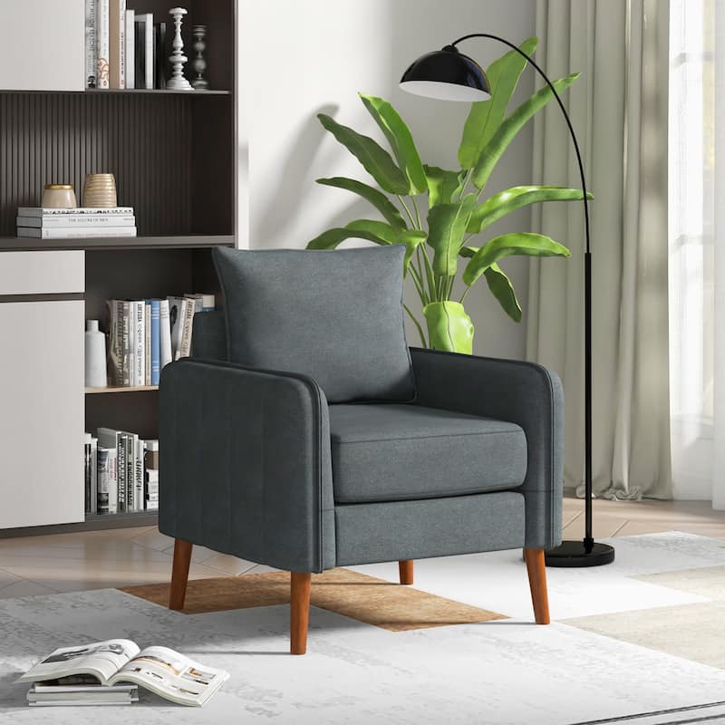 Gymax Modern Accent Chair Upholstered Mid-Century Armchair w/ Rubber