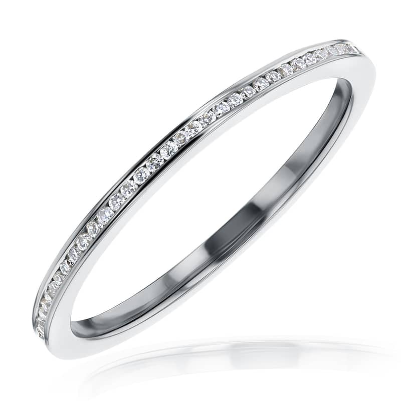 Kobelli 0.33 Carats Natural Diamond 14k White Gold Wavy Channel Stackable Ring - 9