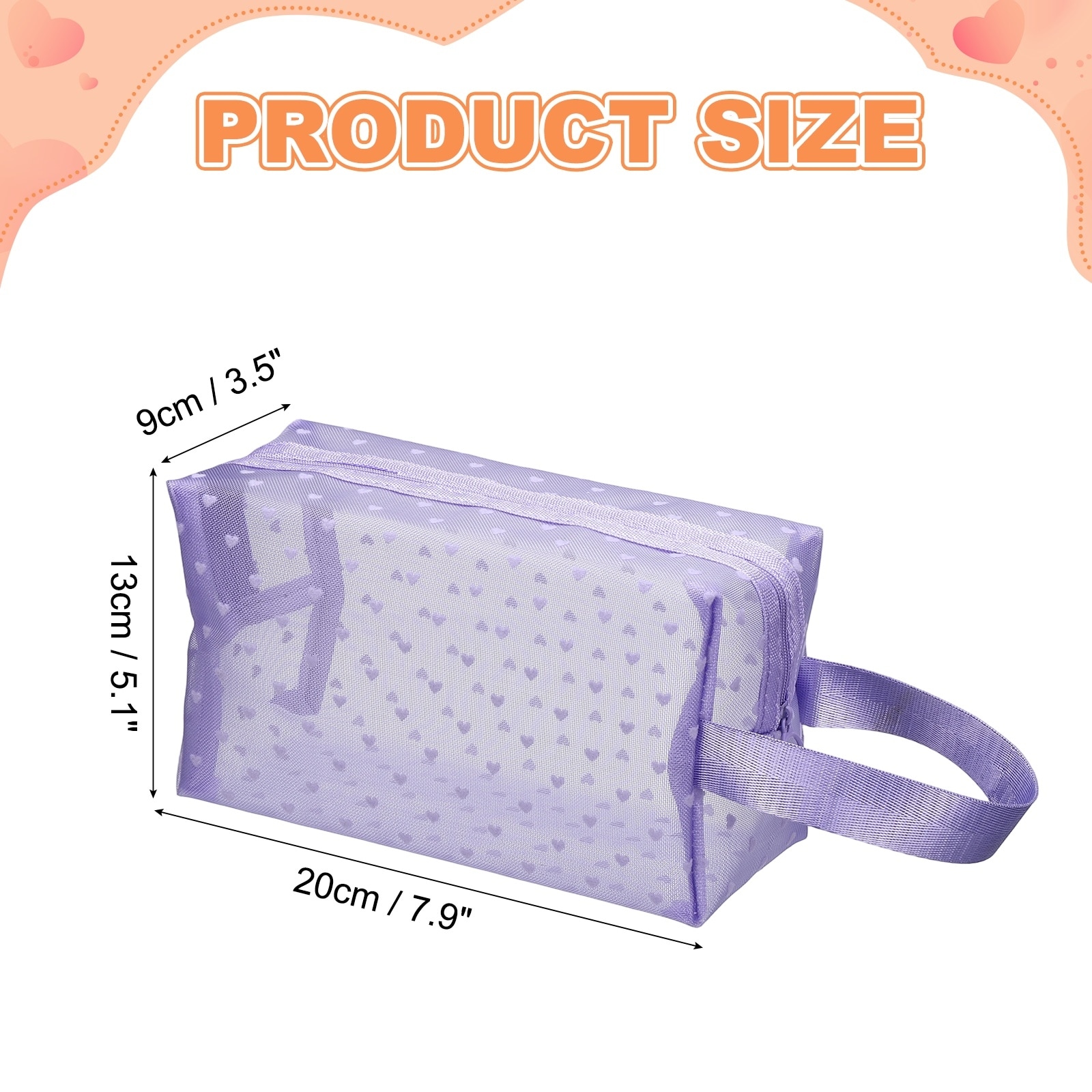 Cute Mini Makeup Bag, Mesh Cosmetic Bag with Handle for Women Small Purse Heart Printed Organizer Pouches with Zipper