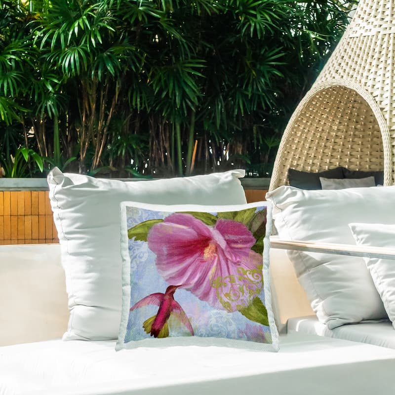 Stupell Hummingbird & Purple Poppy Printed Outdoor Throw Pillow Design by Sasha