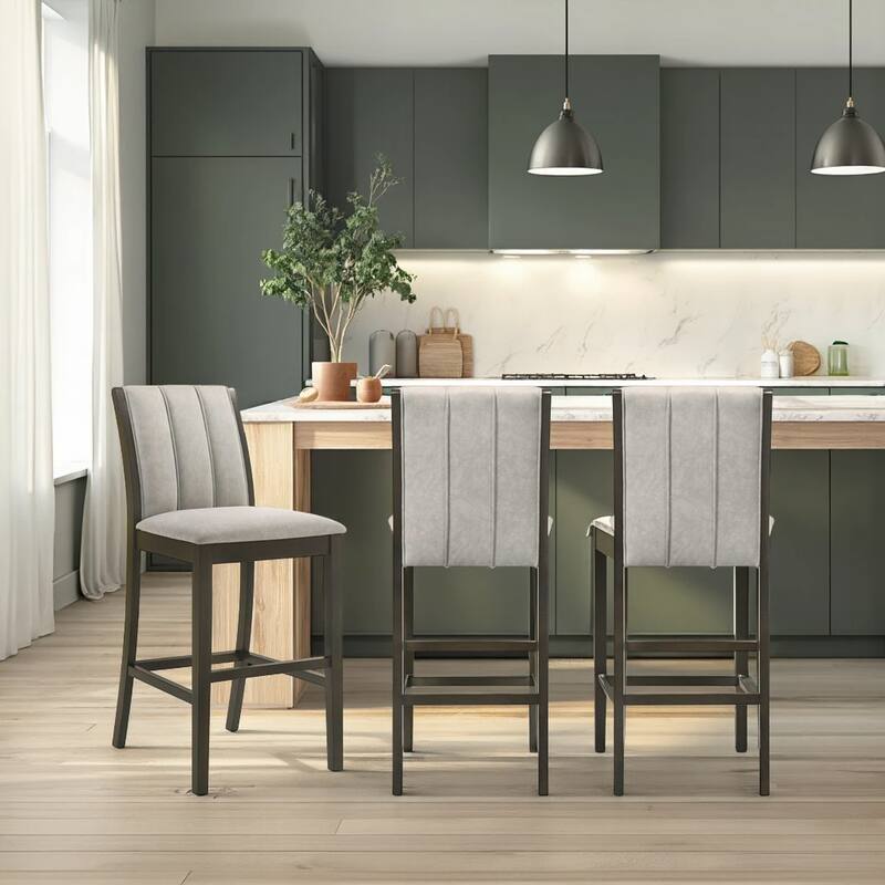 Nolan 26 in. Dark Roast Counter Height Rubberwood Barstool with Grey Fabric Seat - Set of 2