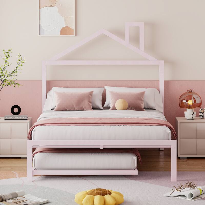 Full Size Metal Platform Bed with twin size trundle