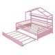 preview thumbnail 20 of 33, Full Size Wooden House Bed Kids Bed with Twin Size Trundle and Shelf