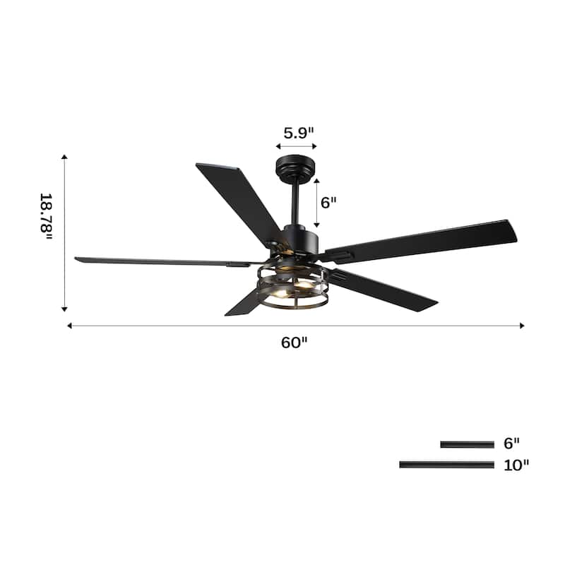Vaczon 52" Industrial Reversible Wood 5-Blade Black Ceiling Fan with Light and APP Control