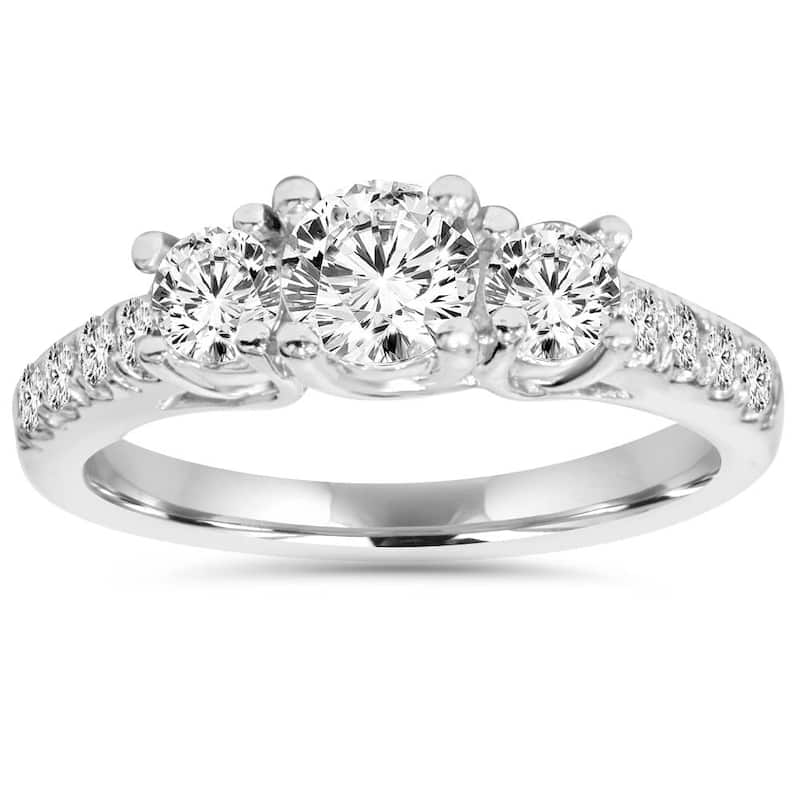 1 5/8ct Diamond Engagement 3-Stone Ring & Matching Wedding Band White Gold