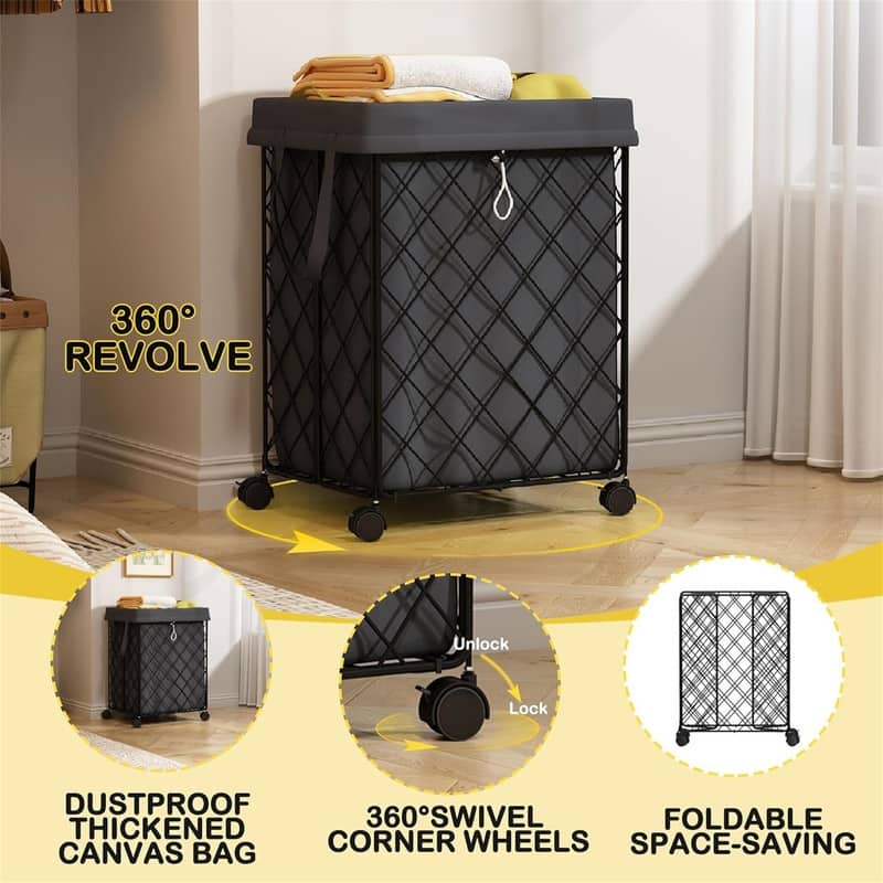 Laundry Hamper on Wheels92L Basket Large Laundry Collapsible - 18"L x 13.8"W x 22.8"H
