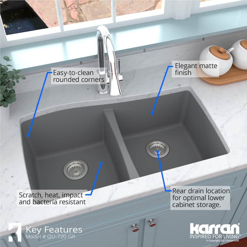 Karran Undermount Quartz Double Bowl Kitchen Sink