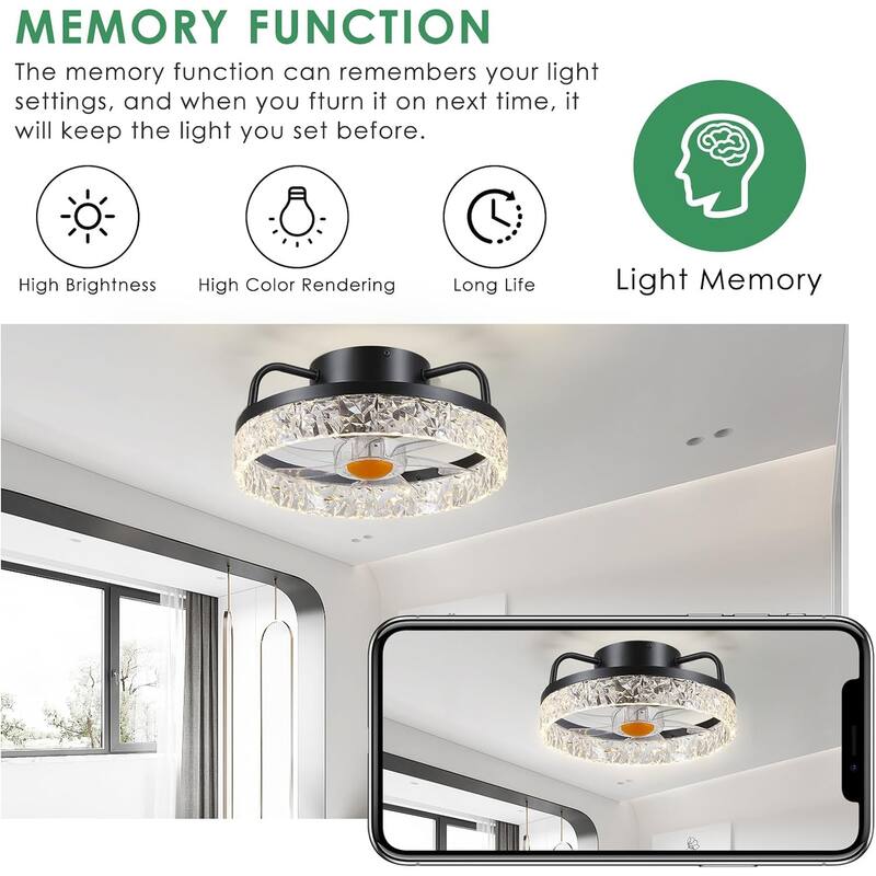 13" Low Profile Ceiling Fan with Light,3CCT 3 Speed Small Ceiling Fan for Bedroom,Closet,Small Room - 13 Inches