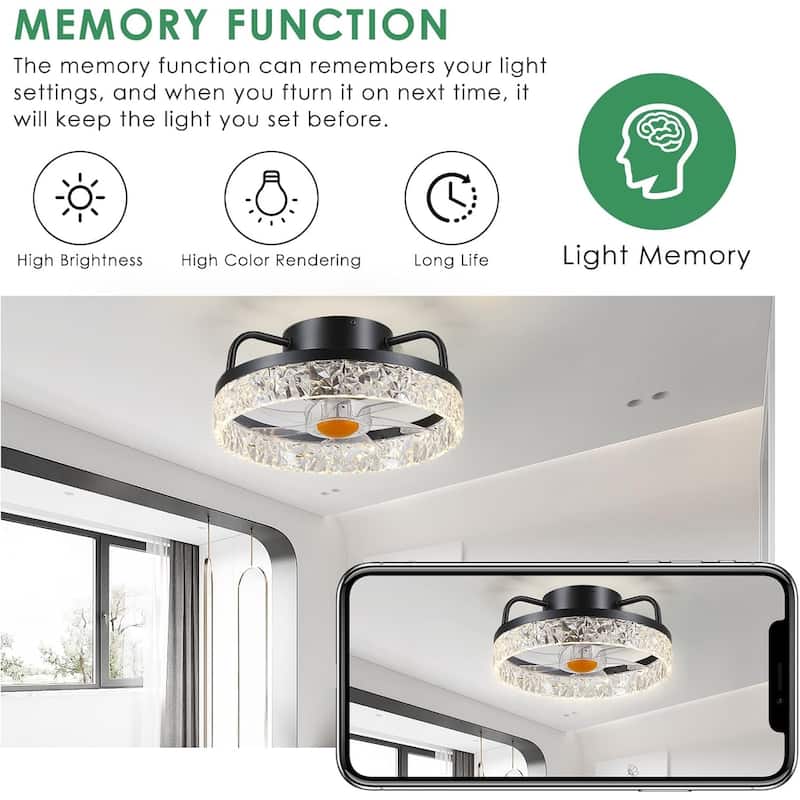 KAYLA 20.86'' Modern Flush Mount Ceiling Fans, Low Profile Ceiling Fan with Lights, Dimmable, APP Control, 6-Speed - N/A