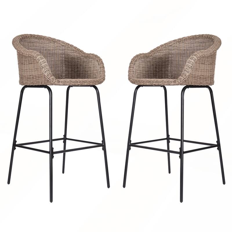 Outdoor Metal Wicker Barstool Set of 2