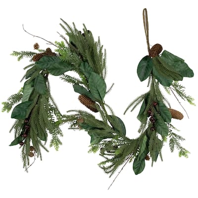 6' Mixed Foliage with Pine Cones and Berries Christmas Garland, Unlit
