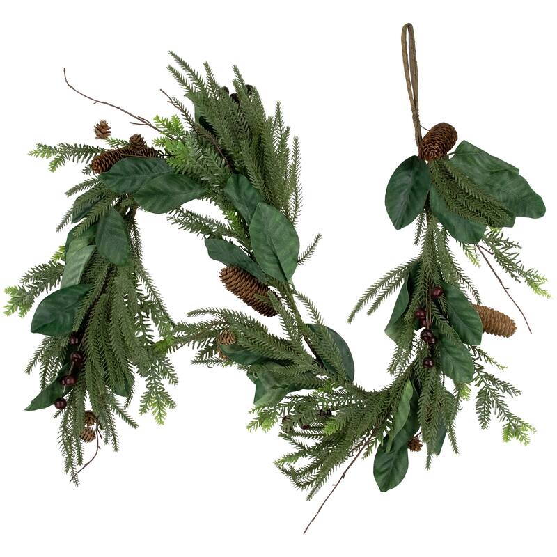6' Mixed Foliage with Pine Cones and Berries Christmas Garland Unlit