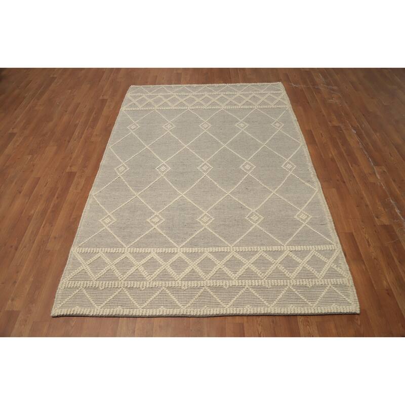 Hand Knotted Oriental 100% Wool Carpet Modern Geometric Greys & Charcoal Modern Gotti Design Area Rug - 7' 3'' X 5' 0''