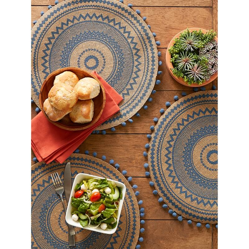 DII Block Print On Natural Round Jute Placemat (Set of 6)