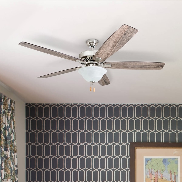 Porch & Den Keys Brushed Nickel 60-inch LED Reversible Blade Ceiling Fan w/ Pull-chains - 60. Opens flyout.