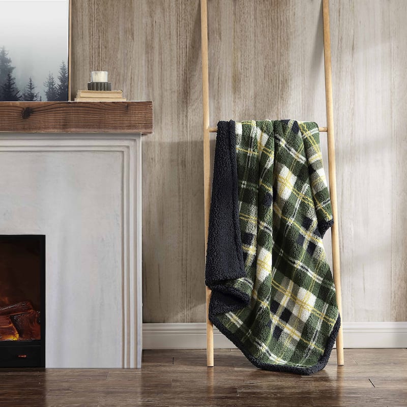 Eddie Bauer Printed Faux Shearling- Reversible Throw Blankets