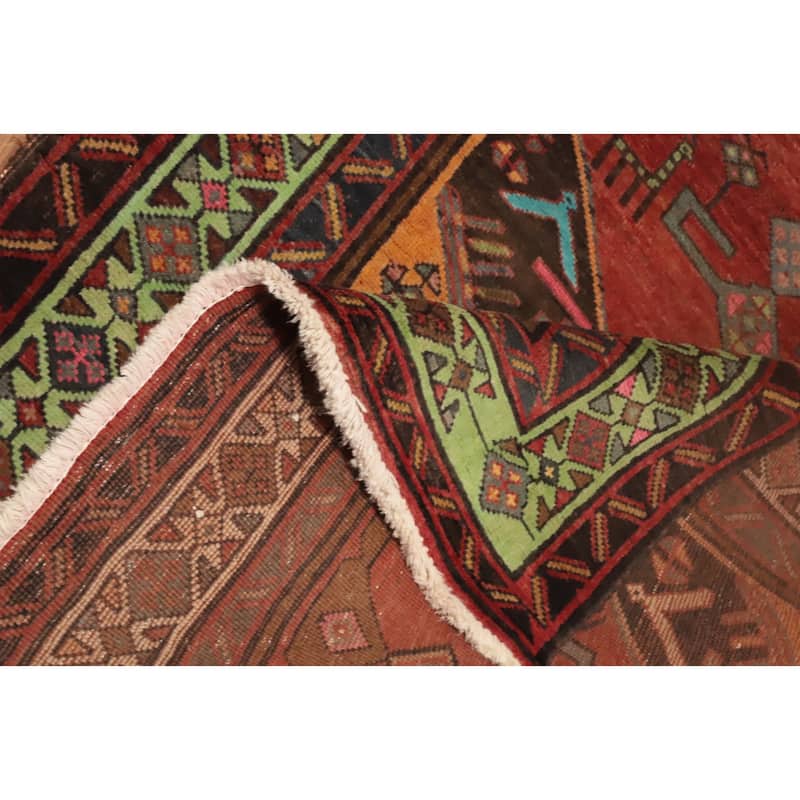 Hand Knotted Oriental 100% Wool Carpet Traditional Tribal Oranges & Rust Heriz Runner Rug - 12' 5'' X 3' 6''