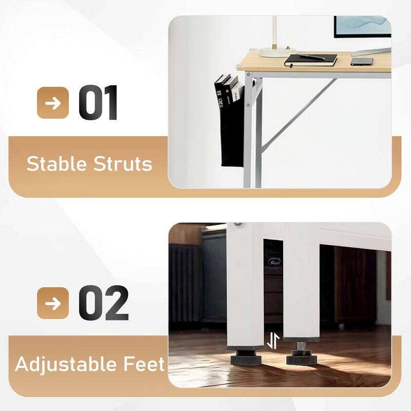 63” Computer Desk for Home Office ,Study Writing Desk with Storage, Side Hooks & Adjustable Feet