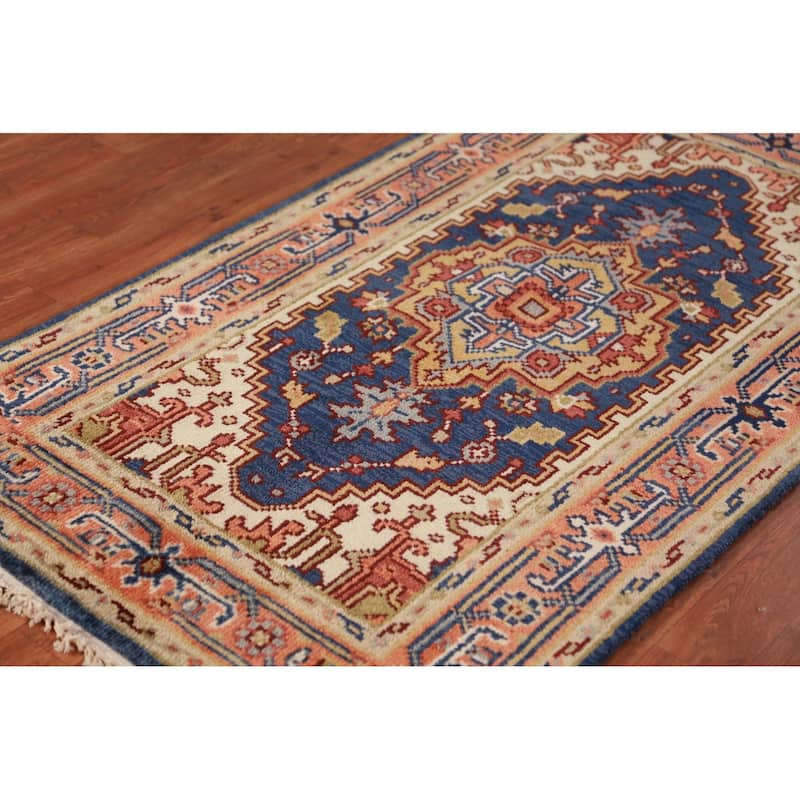 Blue Heriz Serapi Indian Foyer Rug Handmade Wool Carpet - 3'0"x 5'1"